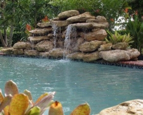 Waterfall Design for Pool Landscaping in Key Biscayne